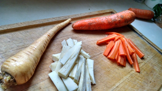Raw cut carrots parsnips